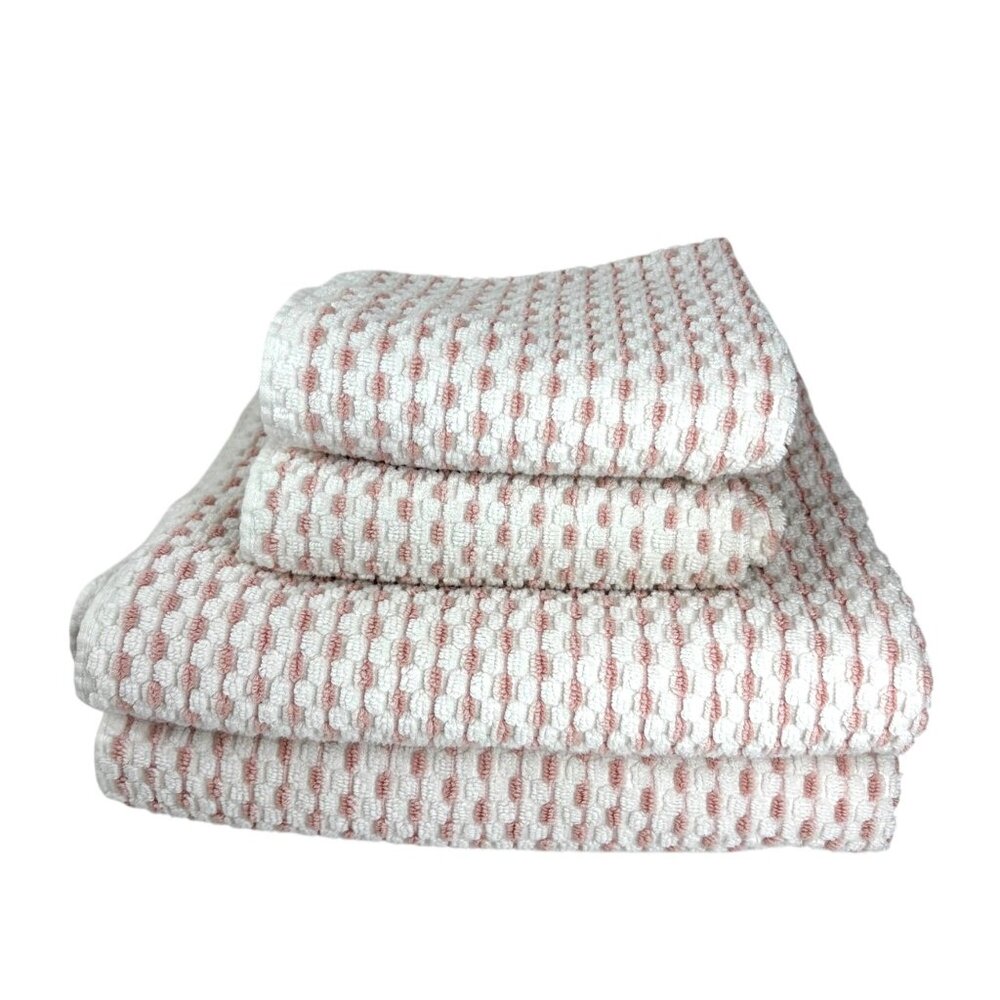 VTG Cotton Waffle Weave Pink White 4 Pc Towel‎ The Royal Company Bath Hand Spa
